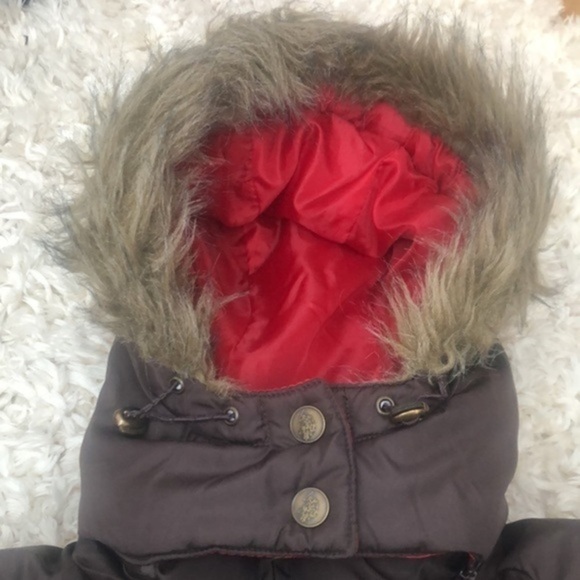 U.S. POLO Assn. Brown Puffer Vet w Removable Faux Fur Hood | Size L - Picture 6 of 10